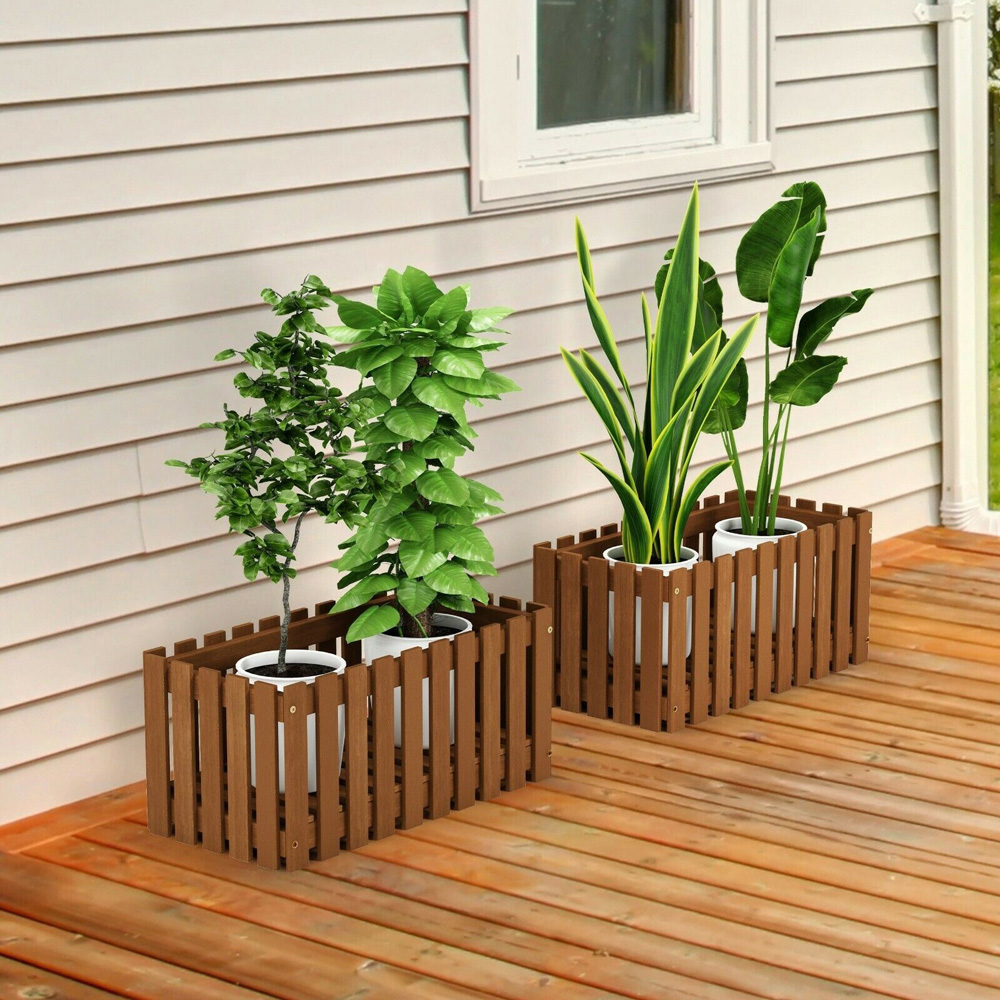 Walplus Natural Teak Oil Hardwood Slatted Planter Box 30 x 63cm Image 2