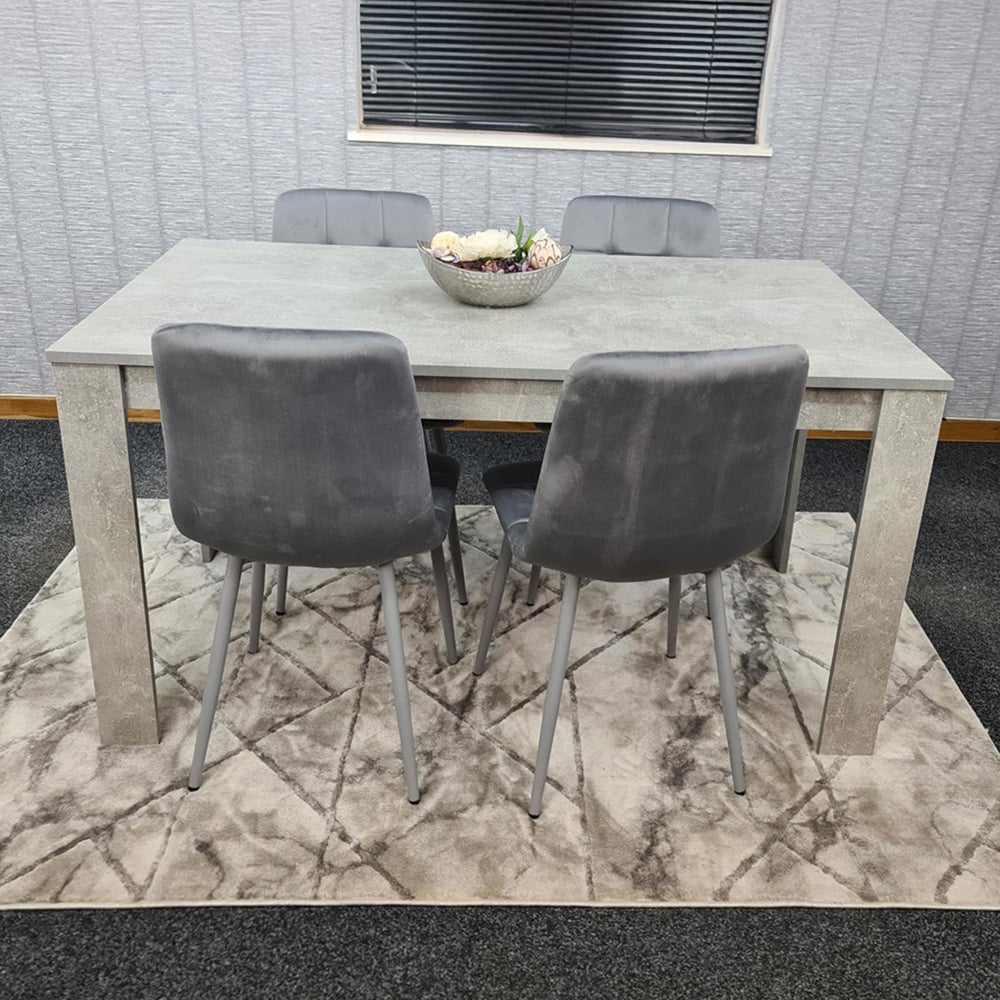 Kosy Koala 4 Seater Grey Stone Effect Velvet Dining Set Image 1