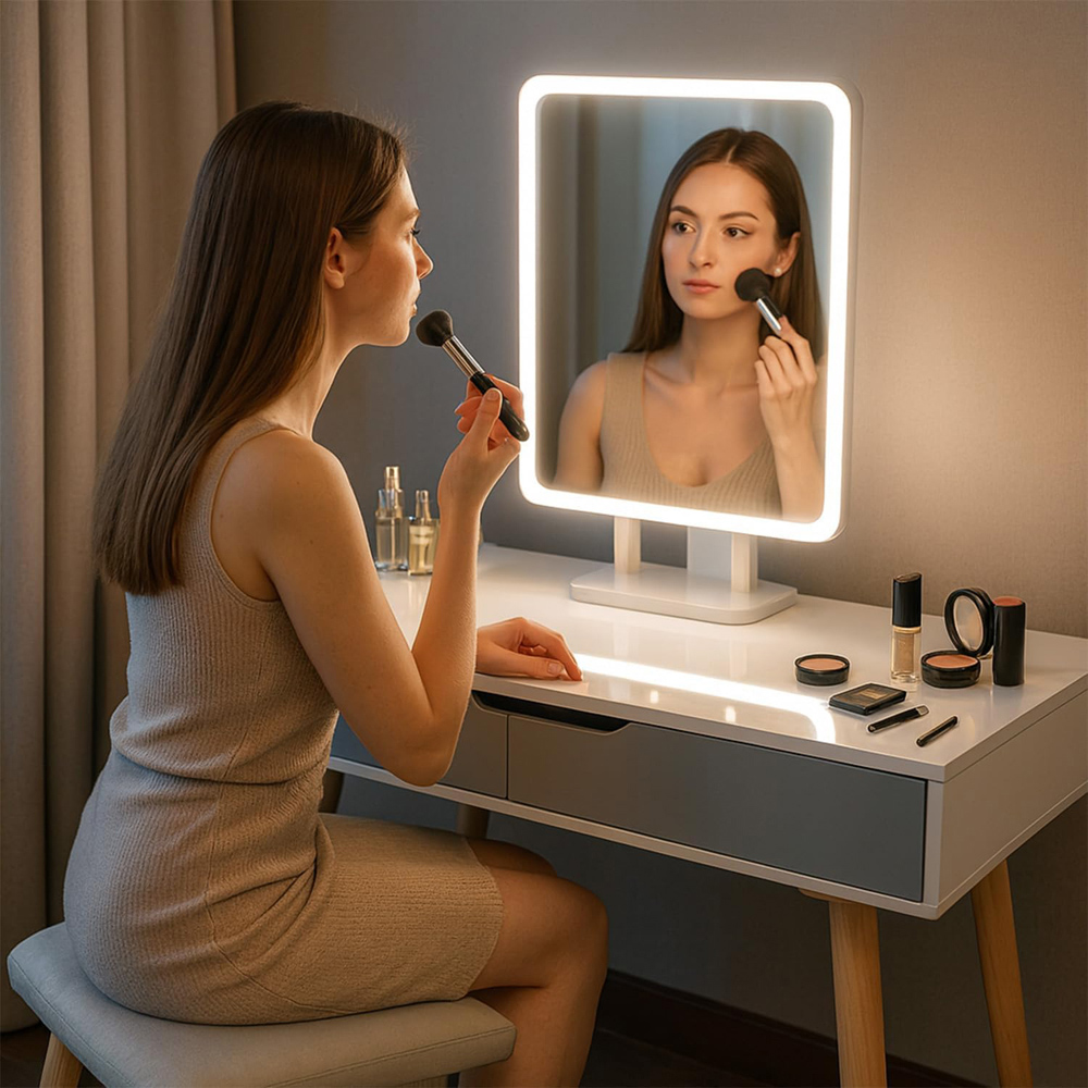 Alivio 2 Drawer Grey Vanity Dressing Table Set with Adjustable LED Mirror Image 3