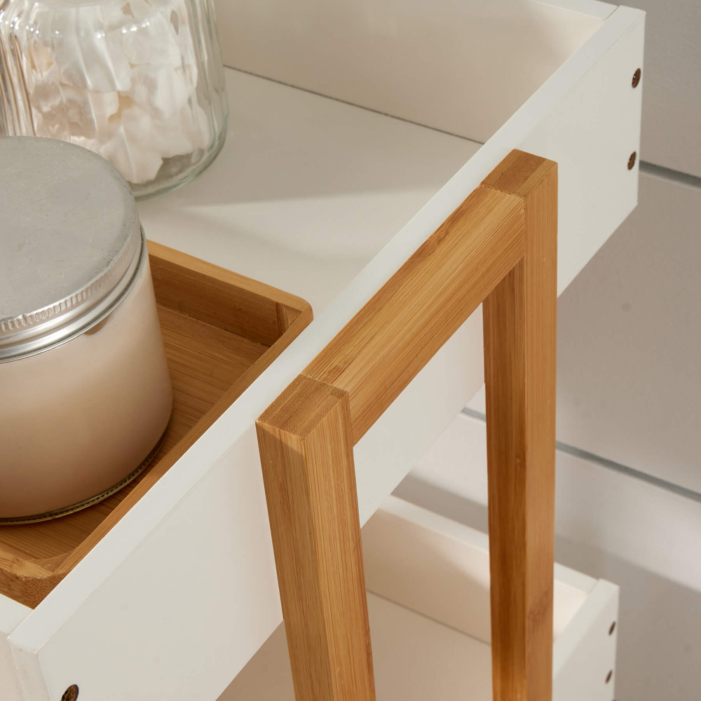 Home Source Oxford 4 Shelf White Bamboo Bathroom Trolley Image 5