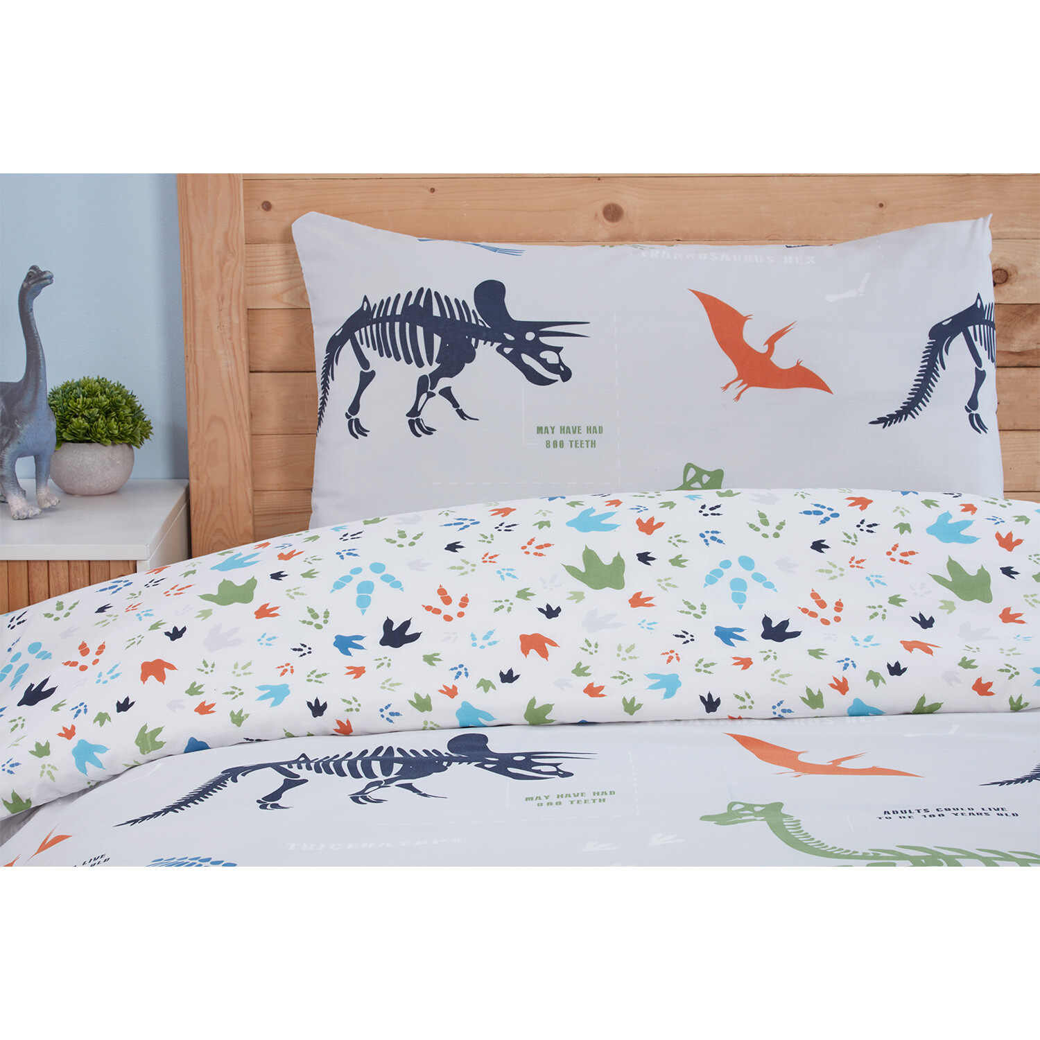 Dinosaur Duvet Cover and Pillowcase Set - Grey Image 3