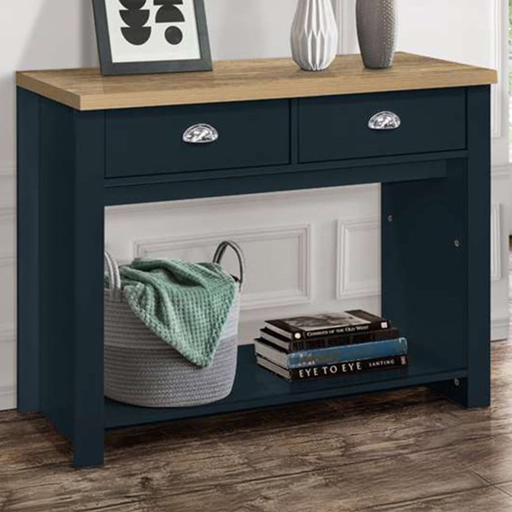 Highgate 2 Drawer Navy and Oak Console Table  Image 1
