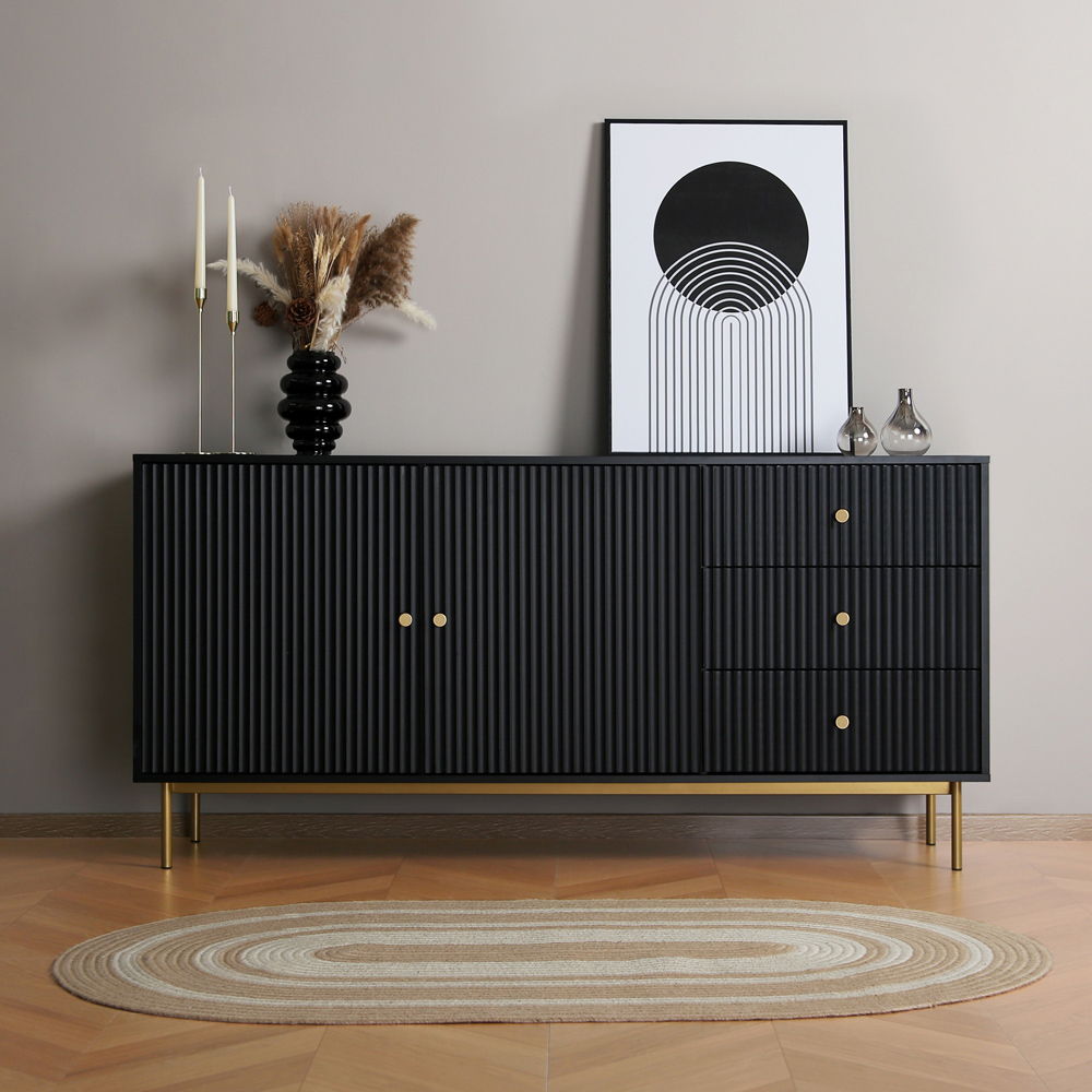 Devon 2 Door 3 Drawer Black Sideboard Image 3