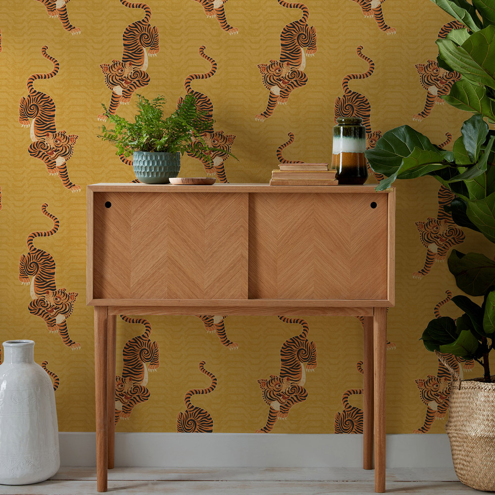 furn. Tibetan Tiger Ochre Matte Wallpaper Image 3