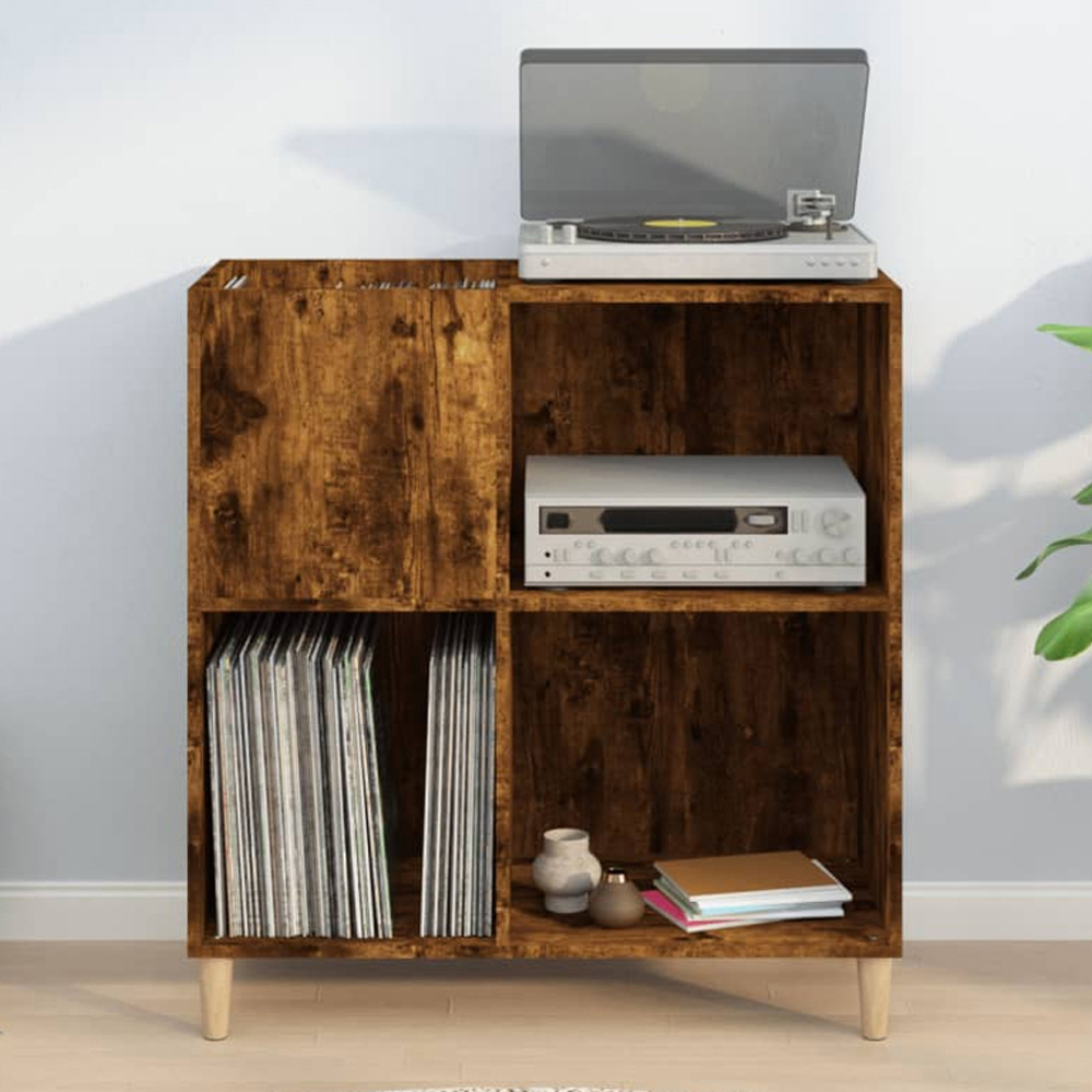 vidaXL 3 Shelf Smoked Oak Record Cabinet Image 1