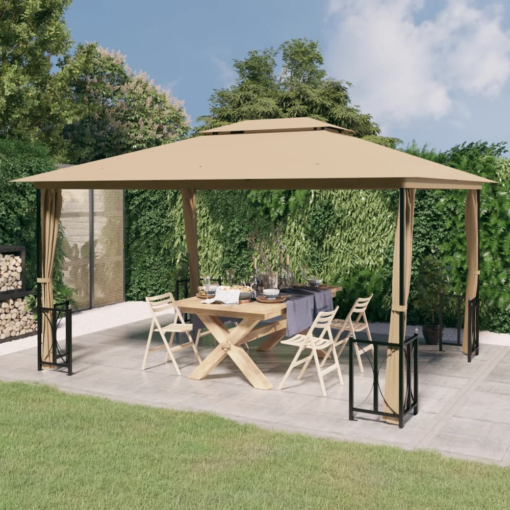 vidaXL 3 x 4m Taupe Gazebo with Sidewalls and Double Roof Image 1