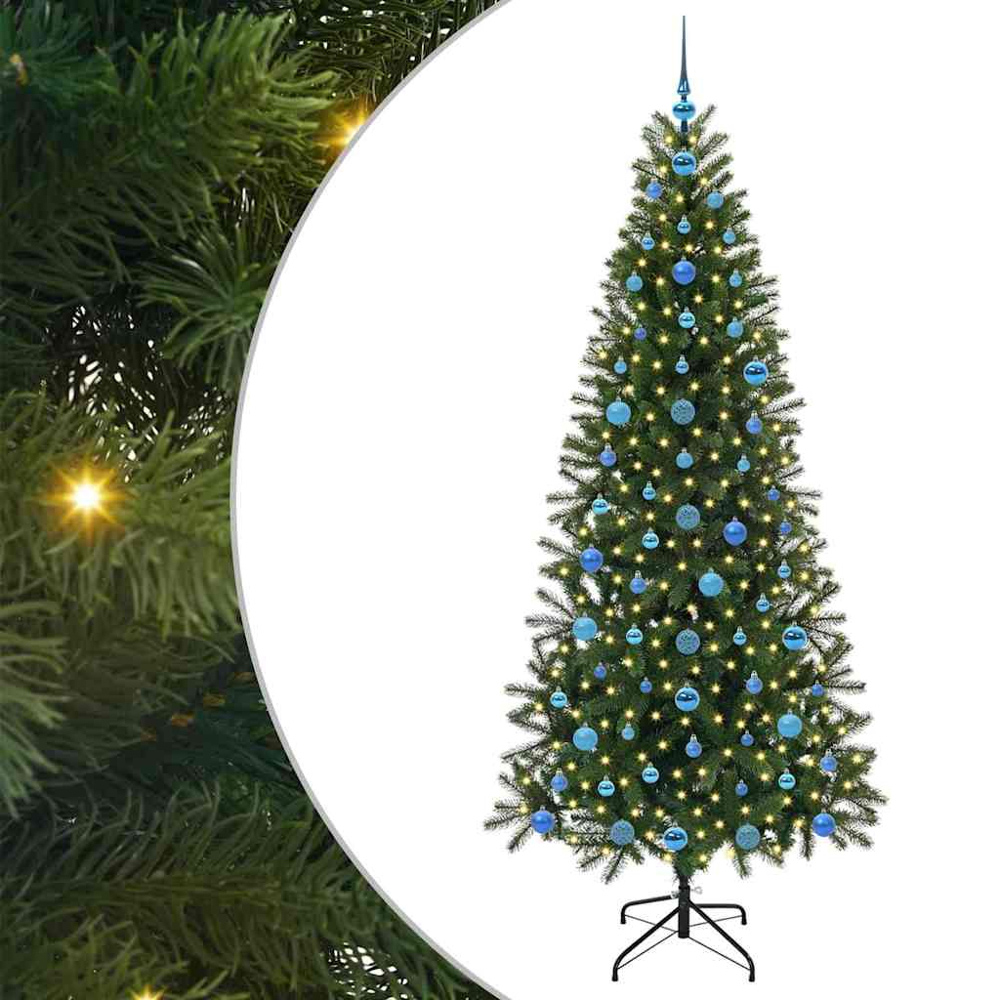 vidaXL Pre-Lit Blue Baubles Green Artificial Christmas Tree 7ft Image 2