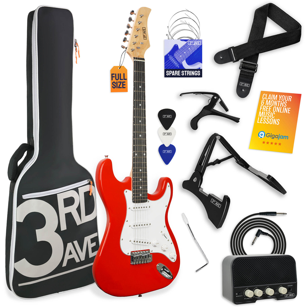 3rd Avenue Red Full Size Electric Guitar Set Image 1