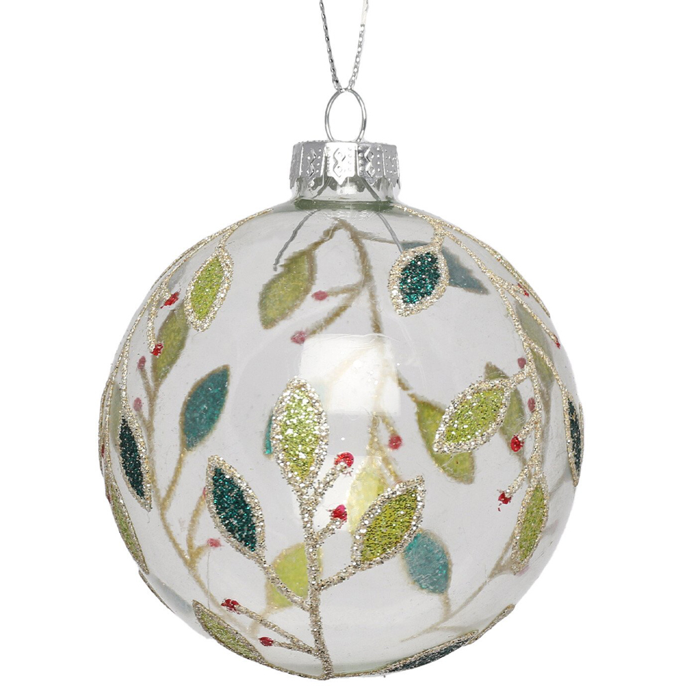 Single Royal Emerald Clear Gold Glitter Leaf Bauble in Assorted styles Image 3