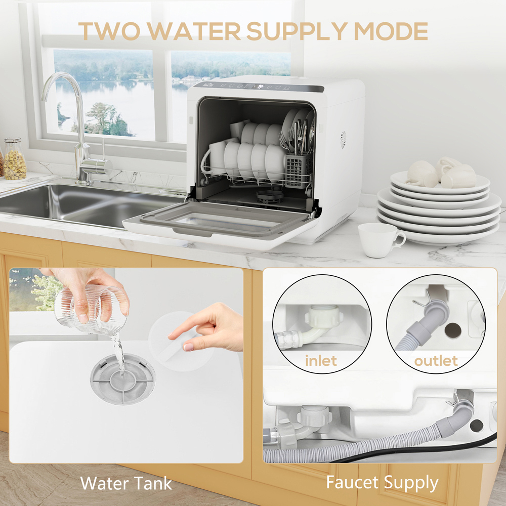 HOMCOM White Compact Countertop Dishwasher with Dual Water Supply Image 6