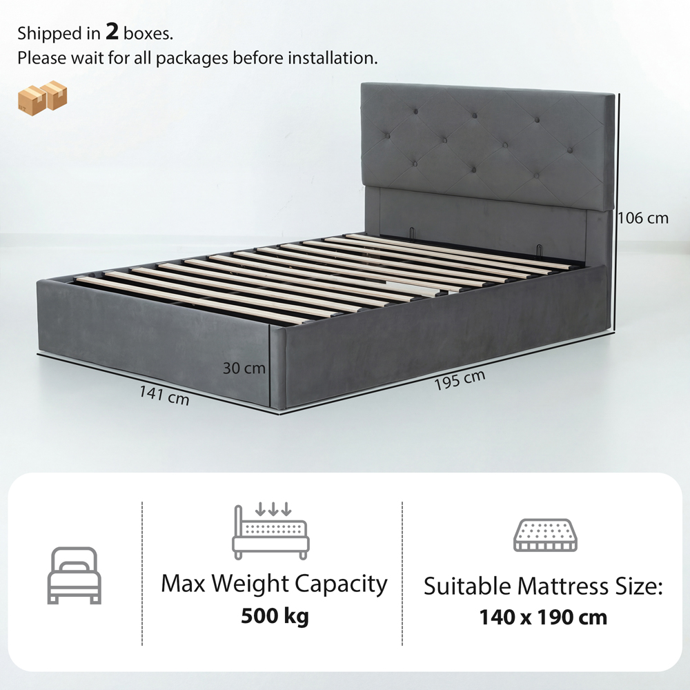 Portland Double Dark Grey Gas Lift-Up Bed Frame with Button-Tufted Headboard Image 8
