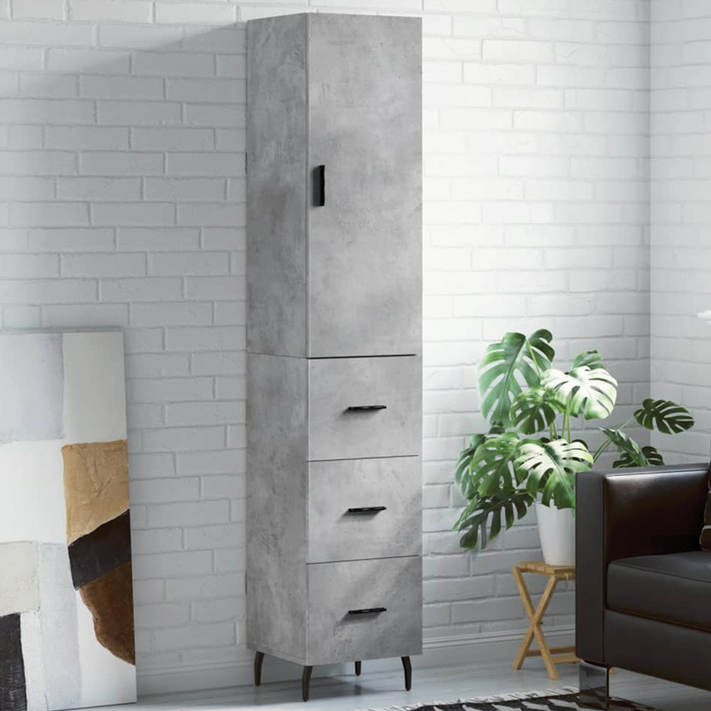 vidaXL Single Door 3 Drawer Concrete Grey Highboard Image 1