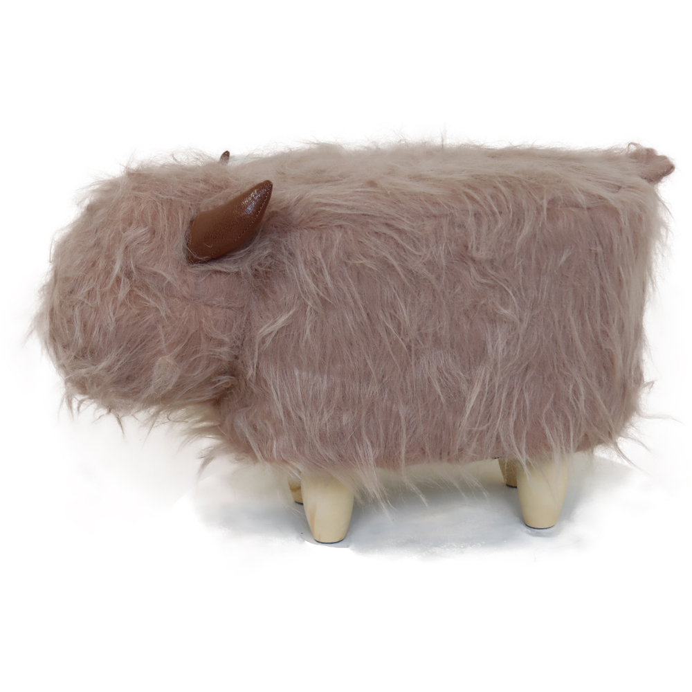 Gardeco Rosie The Highland Cow Light Pink Synthetic Fur Footstool Image 3