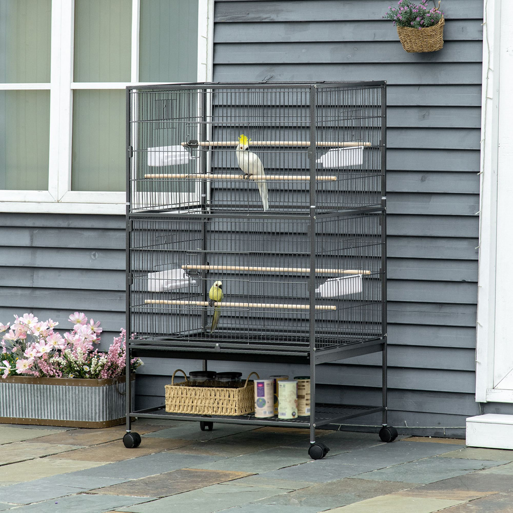 PawHut Large Grey Bird Cage with Stand Image 2