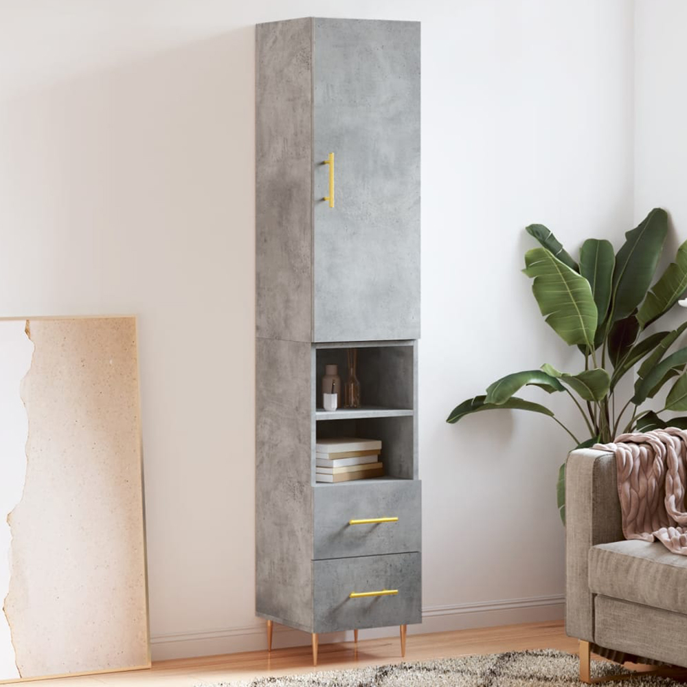 vidaXL Single Door 2 Drawer 2 Shelf Concrete Grey Highboard Image 1