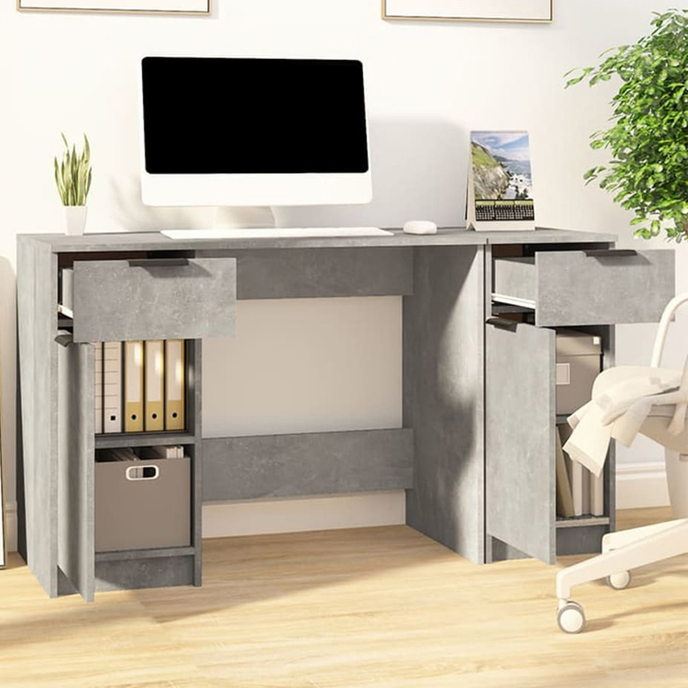 vidaXL 2 Door 2 Drawer Computer Desk Concrete Grey Image 1