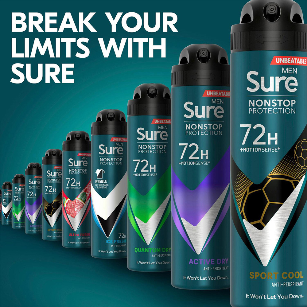 Sure Men Sport Cool 72H Nonstop Protection Anti-Perspirant Deodorant 150ml 24 Pack Image 7