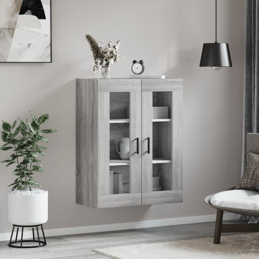 vidaXL 2 Glass Door Grey Sonoma Wall Mounted Cabinet Image 9