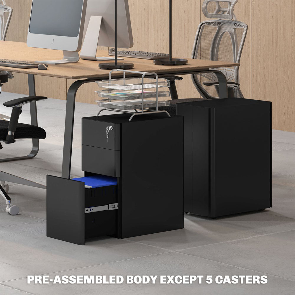 Vinsetto 3 Drawer Black Steel Lockable Filing Cabinet on Wheels Image 8