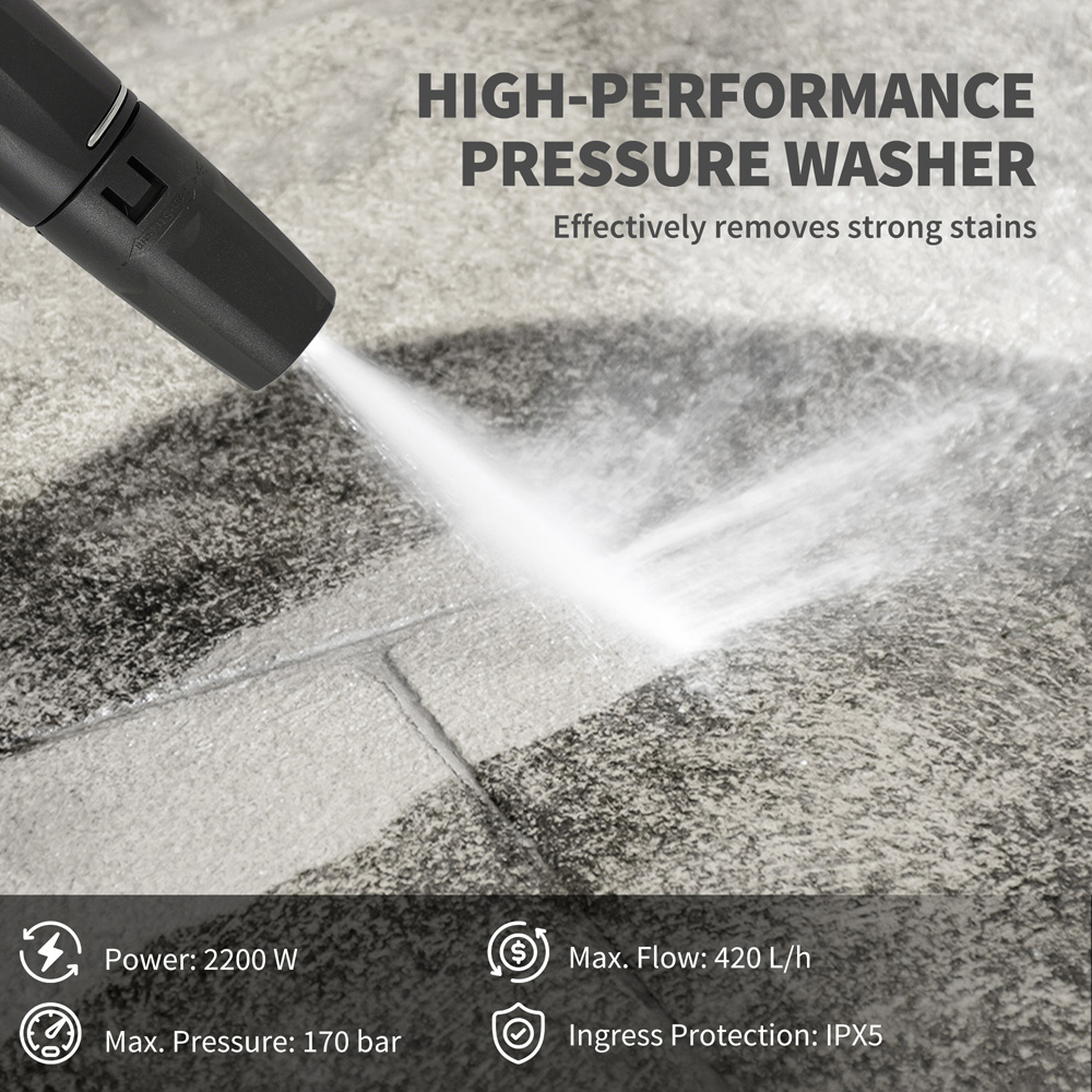 Outsunny 84H-374V70BU 2200W Power Washer with Adjustable Nozzle 170 Bar Image 4