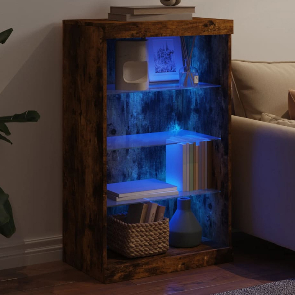 vidaXL 4 Shelf Smoked Oak LED Sideboard Image 1