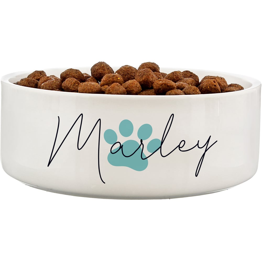 Personalised Memento Blue Paw Print Name Medium Pet Bowl 14cm Image 1