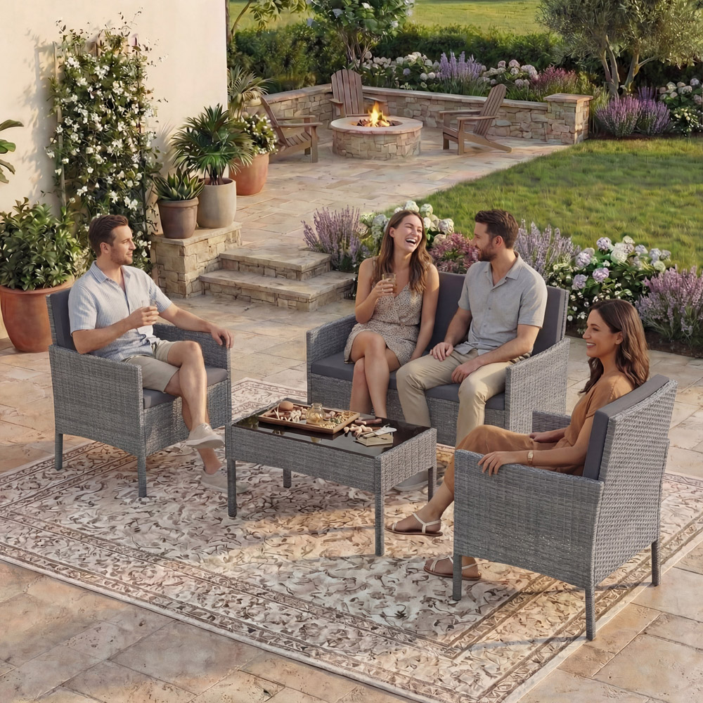 GARDEN VIDA Kendal 4 Seater Grey Rattan Lounge Set Image 3