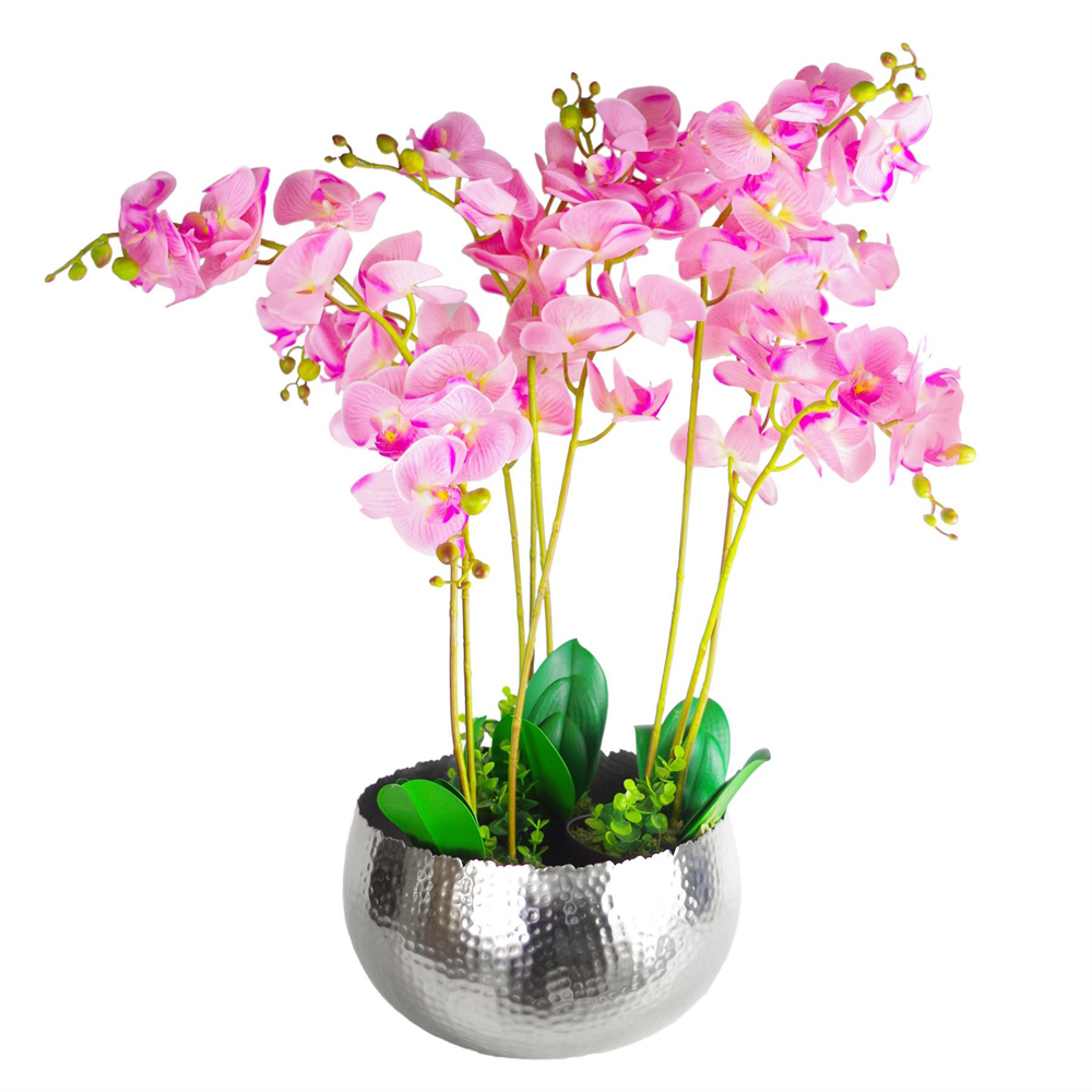 Leaf Hammered Silver Metal Bowl Planter 32 x 20cm Image 3