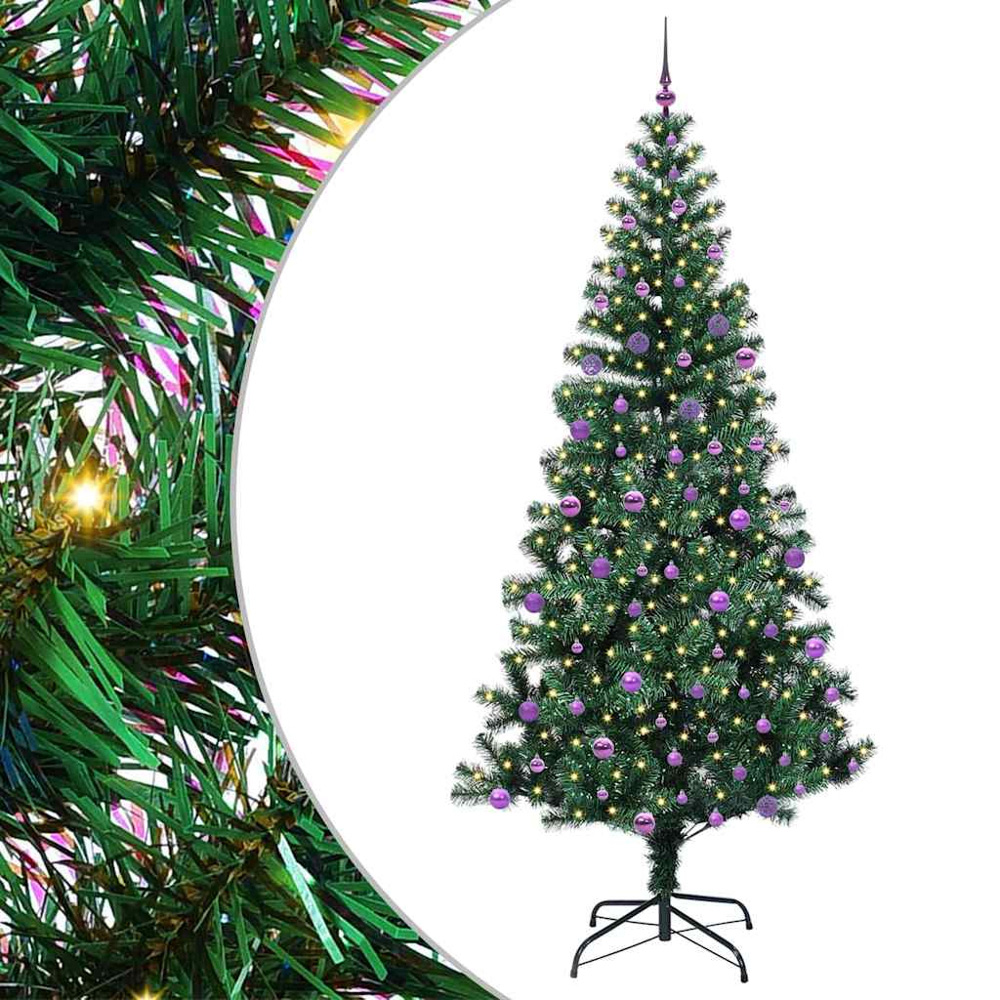 vidaXL Pre-Lit Lilac Baubles Green Artificial Christmas Tree 8ft Image 2