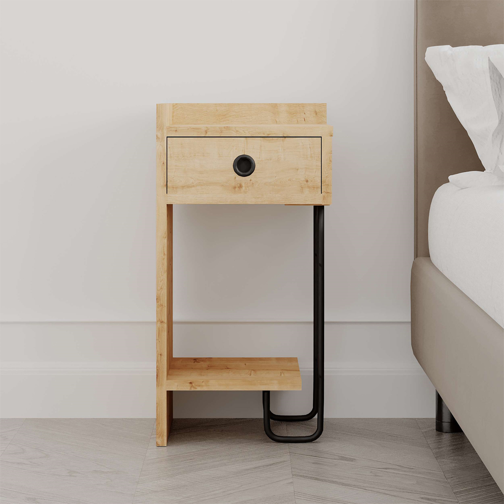 Decortie Sirius Single Drawer 2 Shelf Oak Left Module Bedside Table Image 4