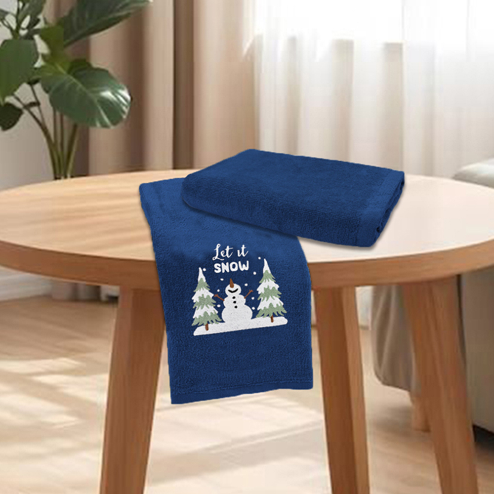 Noel Square Let It Snow Navy Hand Towel 2 Pack Image 2