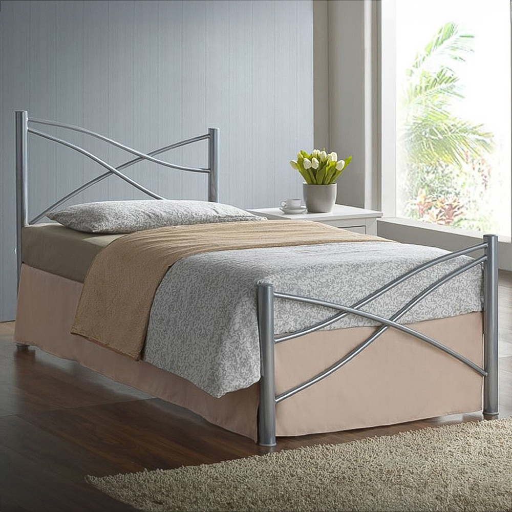 Brooklyn Single Silver Metal Bed Frame Image 1