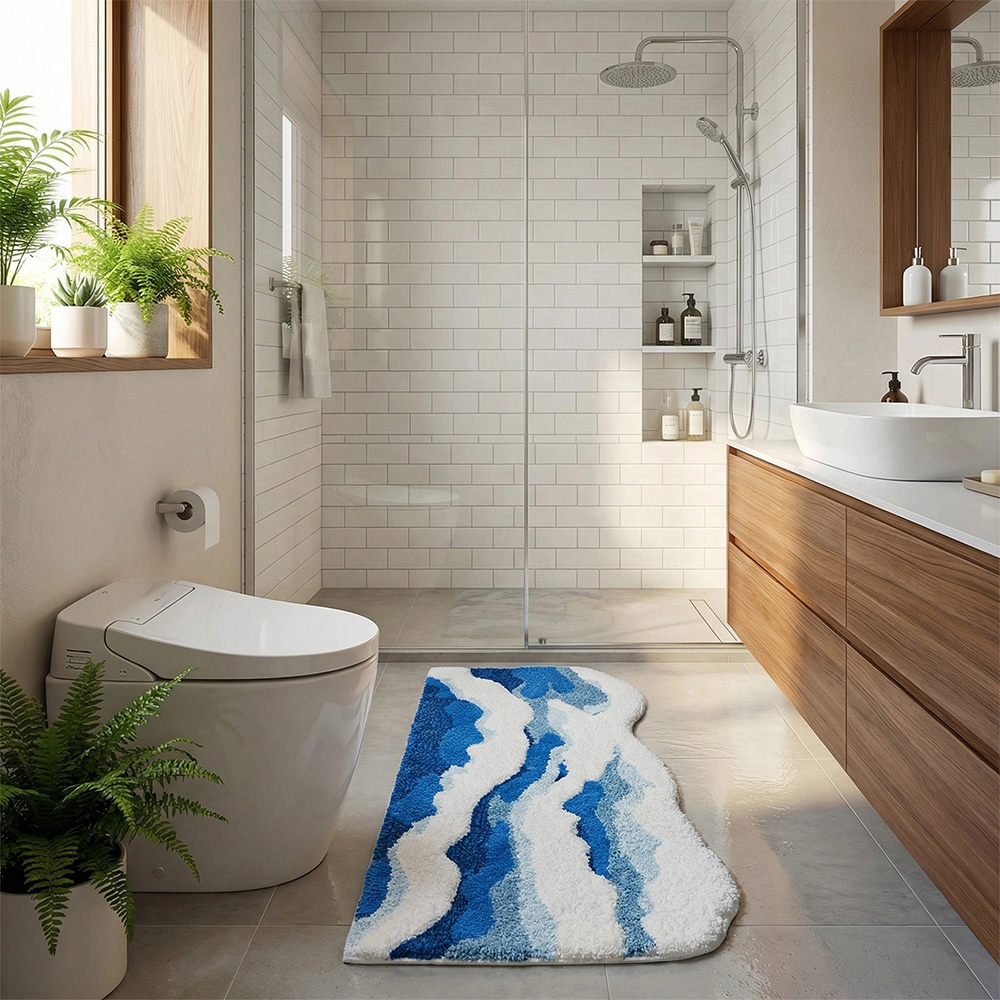 Living and Home Blue and White Irregular Wave-Shaped Non-Slip Rug 120 x 50cm Image 7
