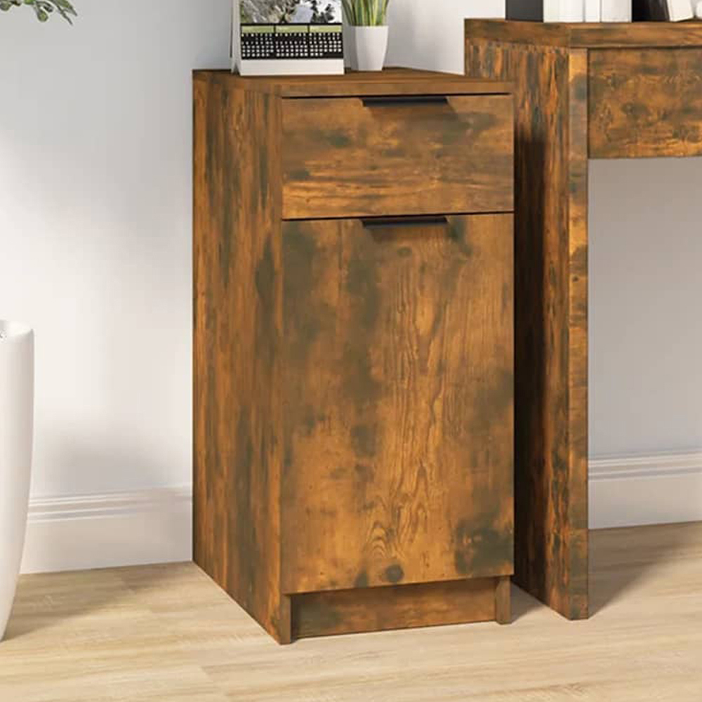 vidaXL Single Door Single Drawer Smoked Oak Desk Cabinet Image 1