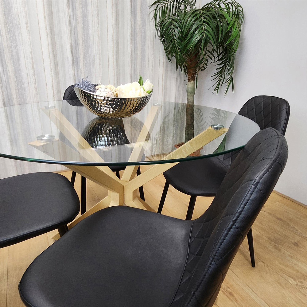 Kosy Koala 4 Seater Glass and Faux Leather Gem Pattern Round Dining Set Black Image 6