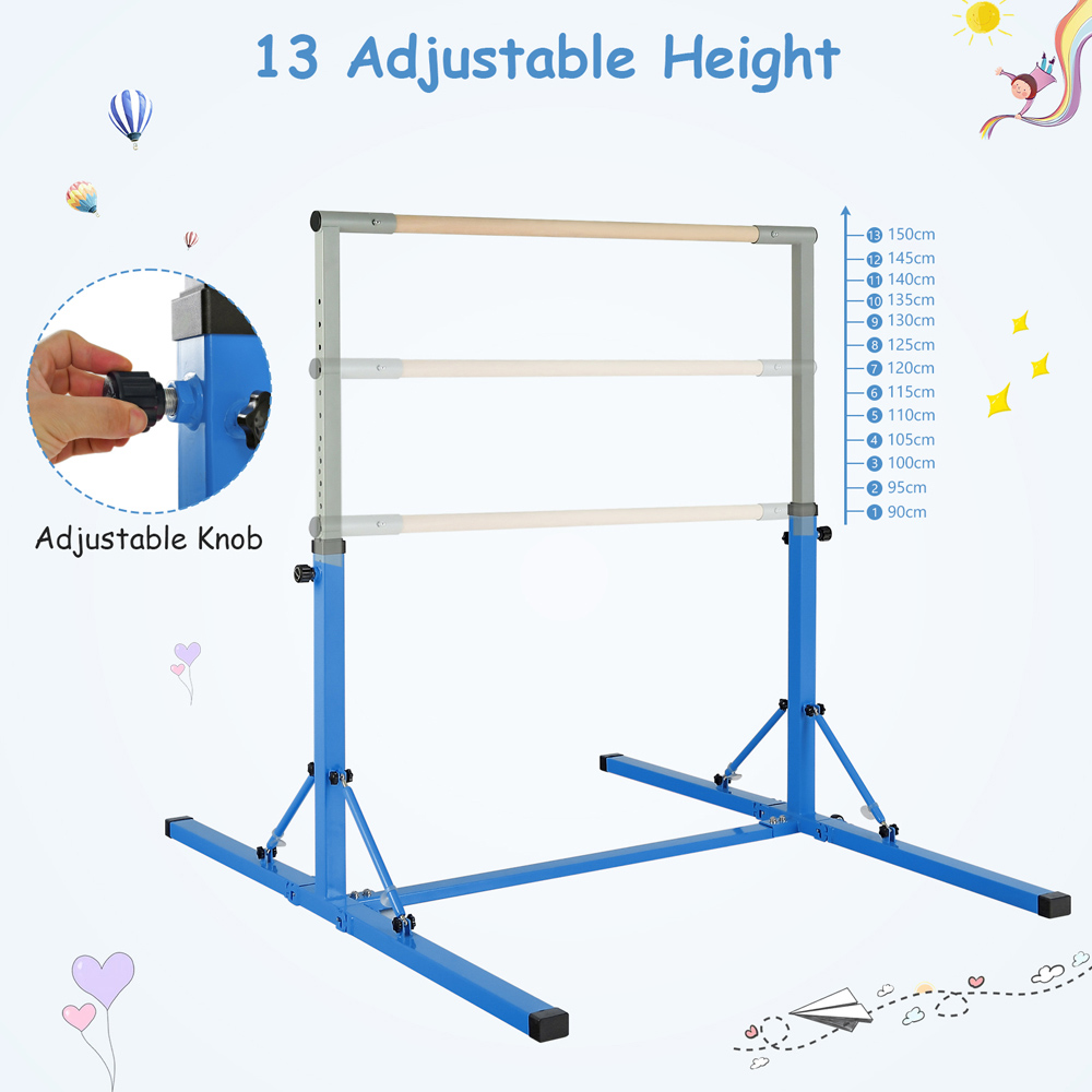 Costway Blue Kids Foldable Gymnastics Bar Image 7