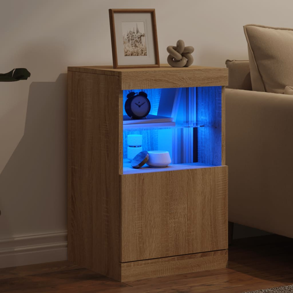 vidaXL Single Door 2 Shelf Sonoma Oak Sideboard with RGB LED Lights Image 4