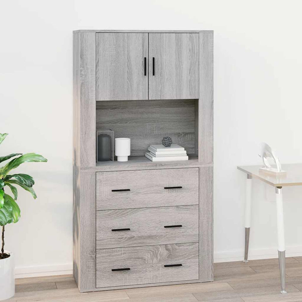 vidaXL 2 Door Single Open Shelf Grey Sonoma Wall Mounted Cabinet Image 7