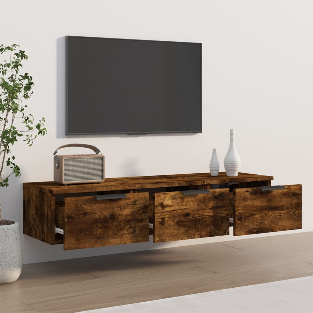 vidaXL 3 Drawer Smoked Oak Wooden Wall Cabinet Image 1