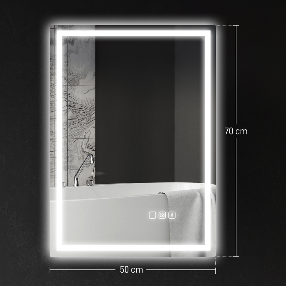 HOMCOM Rectangle Bluetooth Frameless LED Bathroom Mirror with Demister Pad 50 x 70cm Image 9