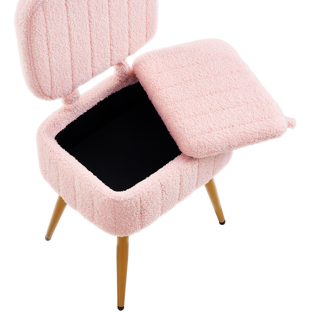 Living and Home Pink Teddy Fleece Foldable Backrest Vanity Chair with Hidden Storage Image 5