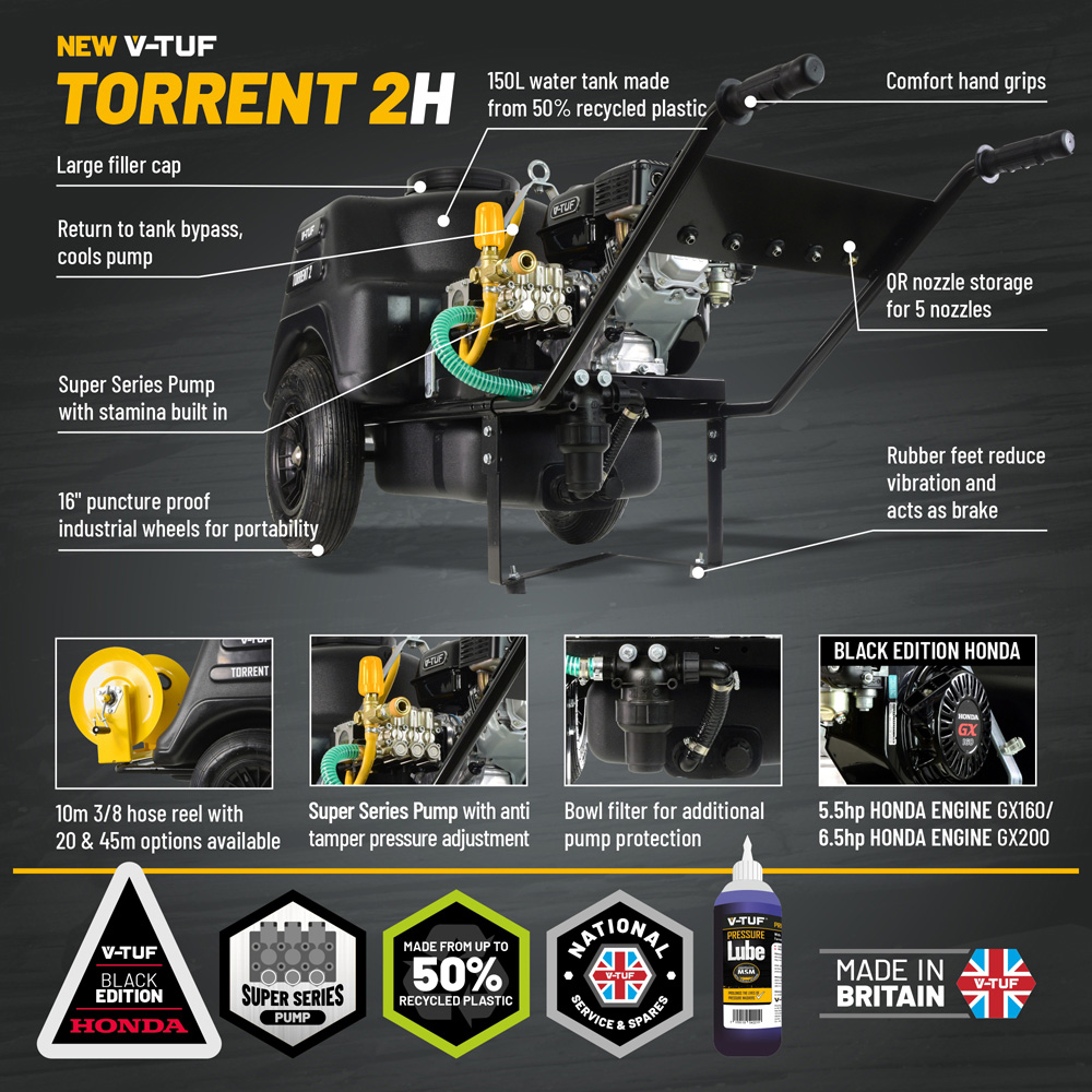 V-TUF TORRENT 2H 5.5HP Honda GX160 Industrial Barrow Bowser Petrol Pressure Washer 150Bar Image 5