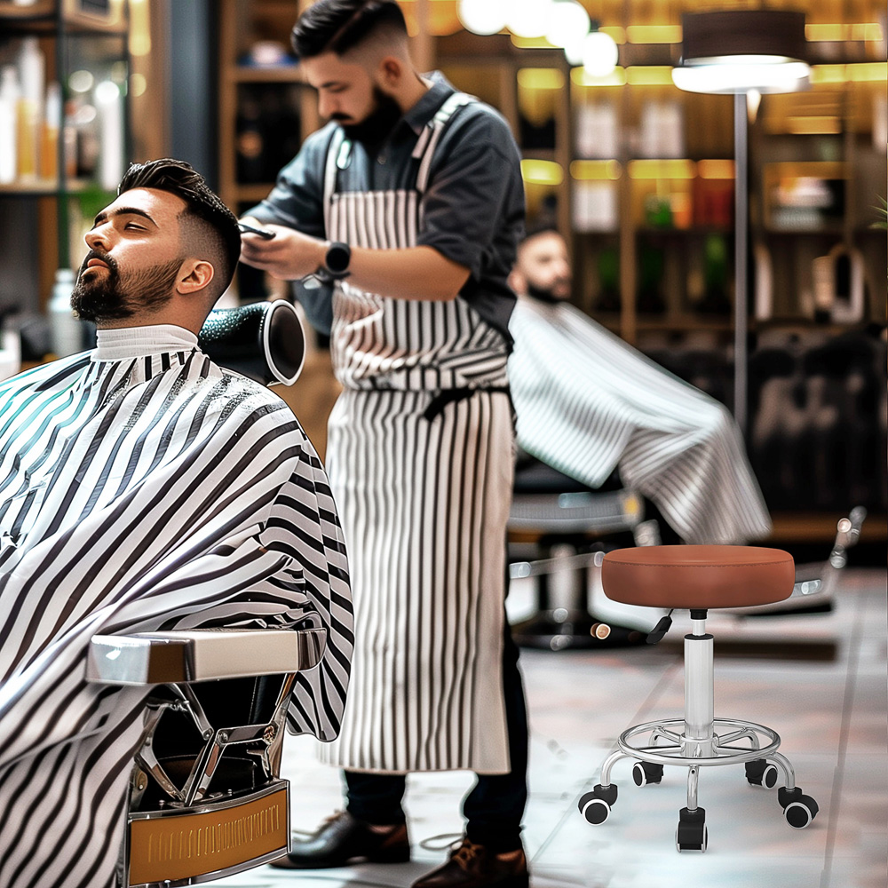 Portland Brown PU leather Round Adjustable Salon Stool Image 3