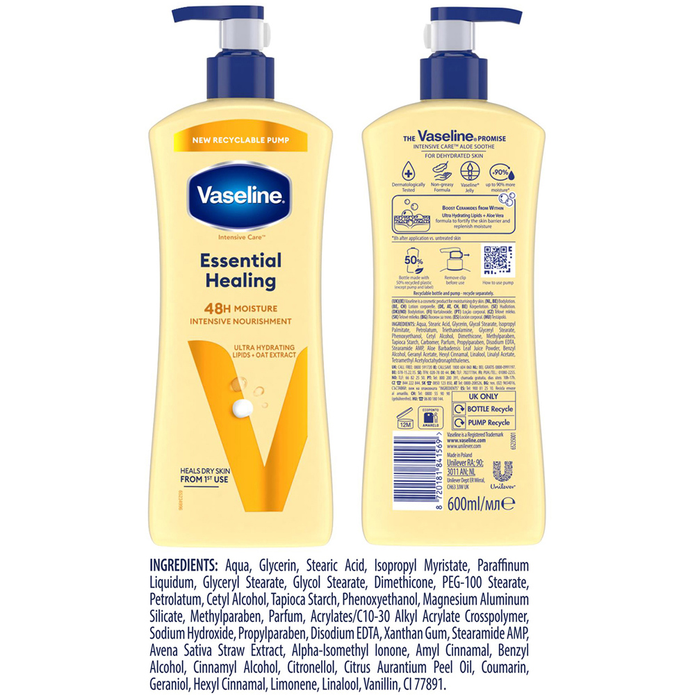 Vaseline Intensive Care Essential Healing Dry Skin Care Body Lotion 600ml 3 Pack Image 7