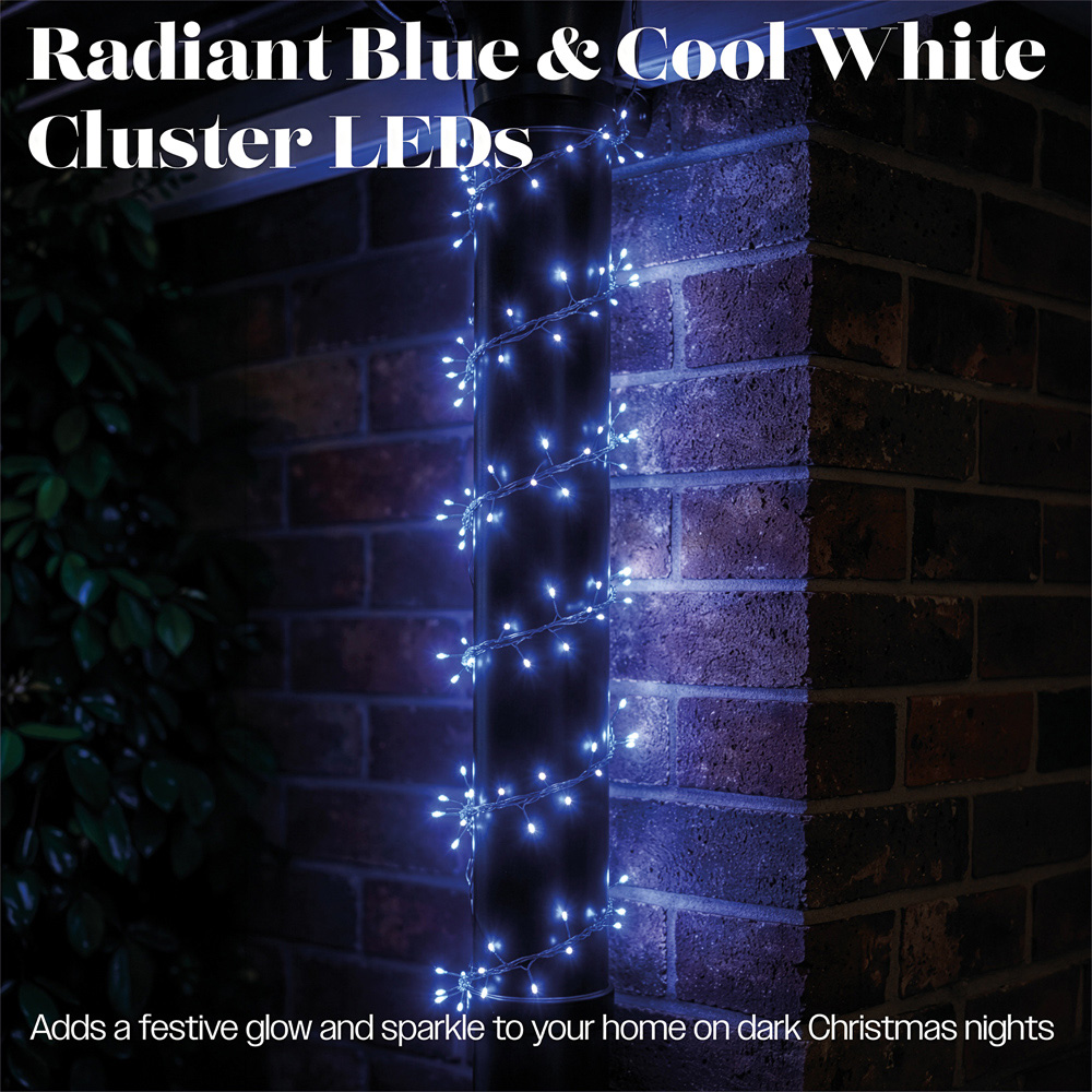 Xmas Haus 360 Blue and Cool White Micro LED Silver Cable Christmas Cluster Light 3.7m Image 3