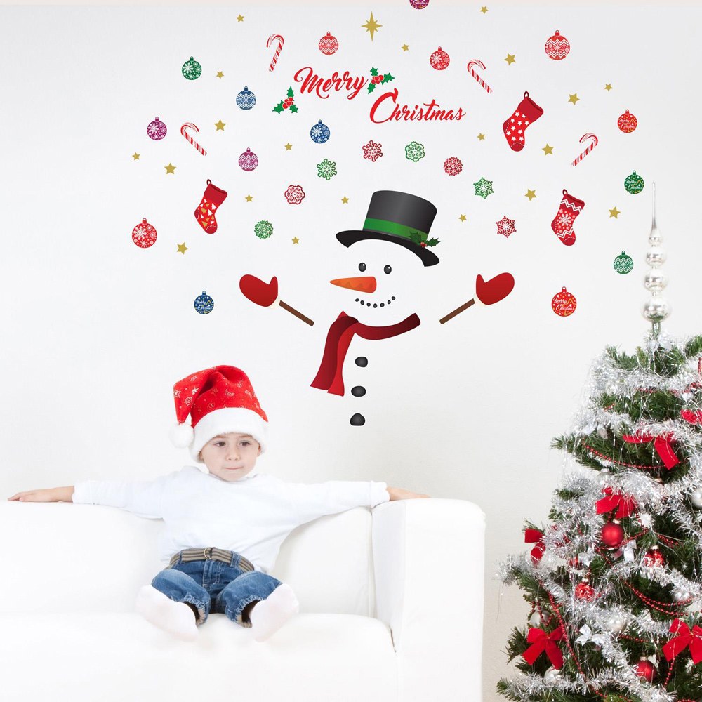 Walplus Merry Christmas with Happy Snowman Self Adhesive Wall Stickers 68 Piece Image 3