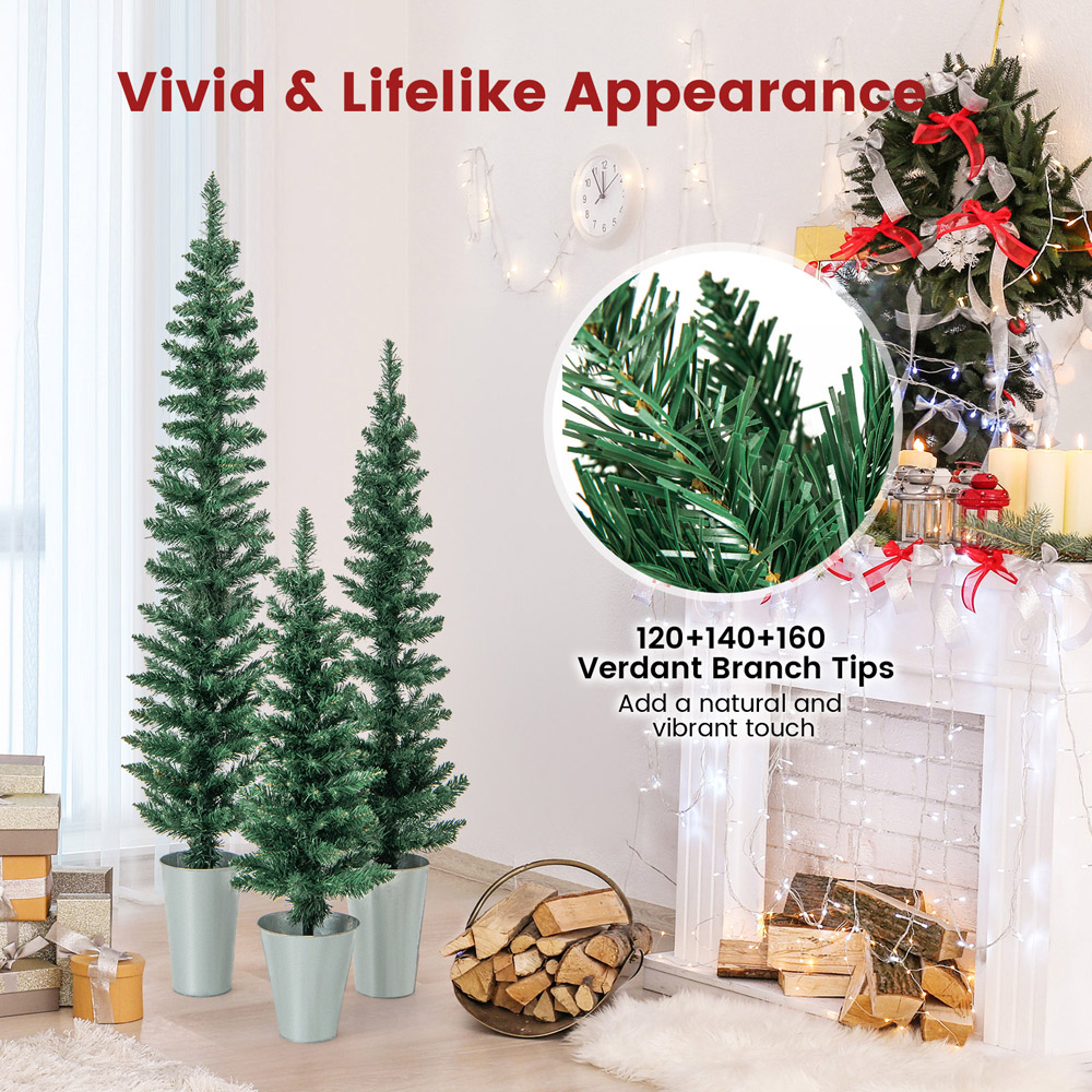 Costway Artificial Christmas Tree with Silver Bucket 3 Pack Image 7