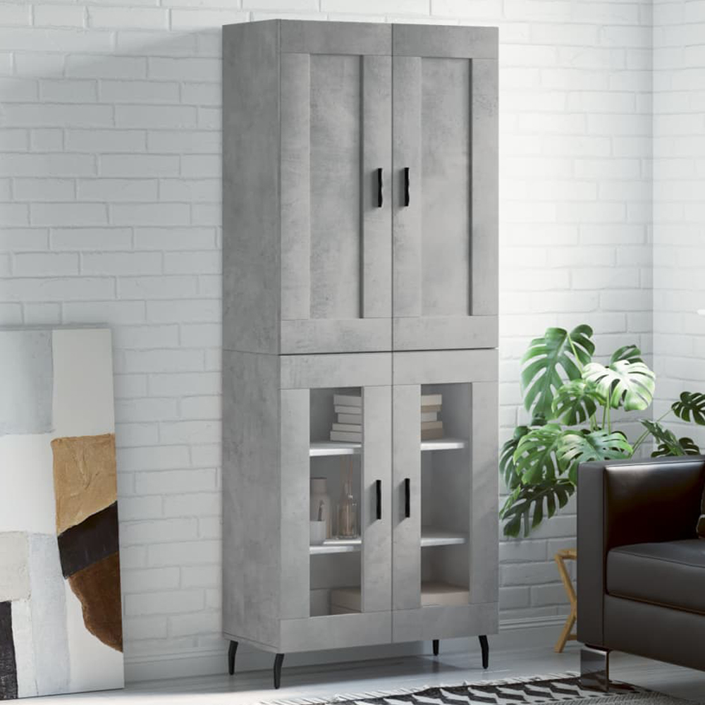 vidaXL 4 Wood and Glass Door Concrete Grey Tall Highboard Image 1