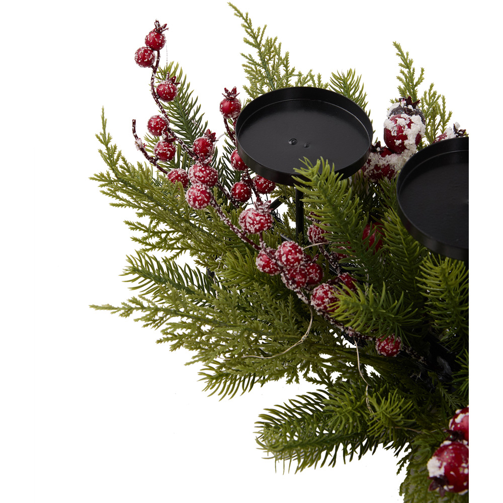 Living and Home Christmas LED 3 Head Candle Holder with Snow Flocked Berries Image 5