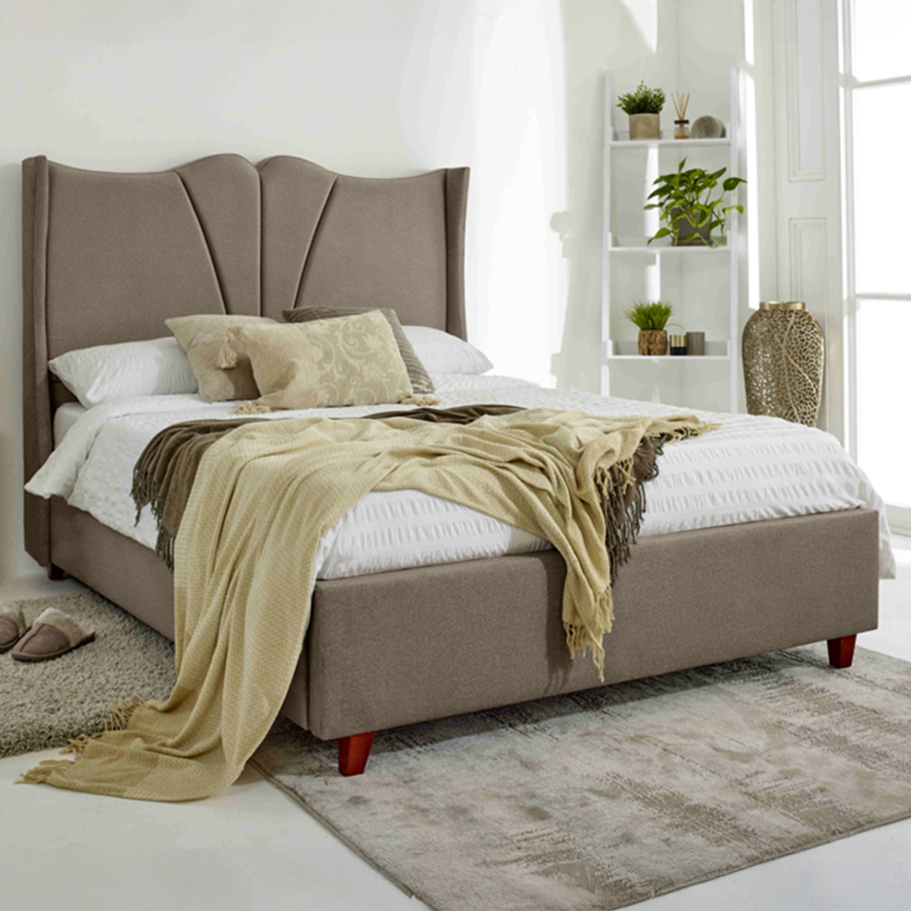 Eleganza Florentine Single Mink Arlington Fabric Bed Frame with Winged Headboard Image 1